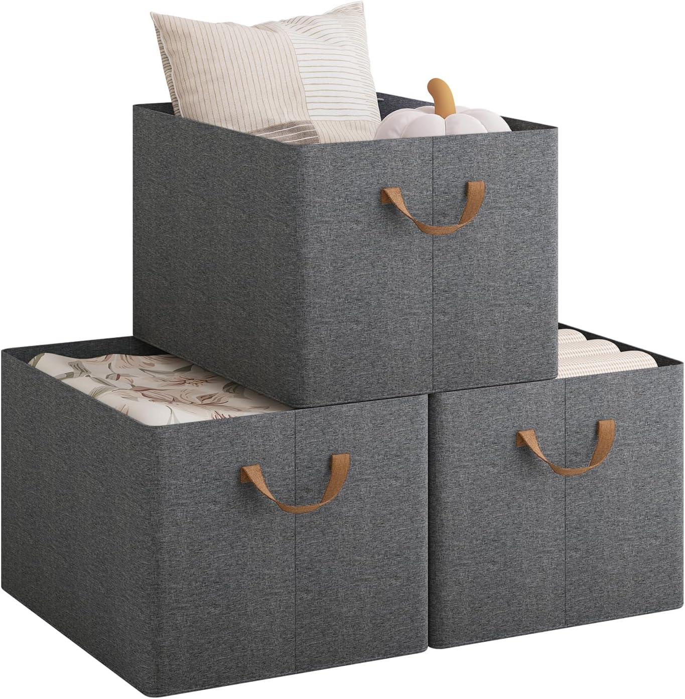 WOLTU Foldable Grey Storage Boxes Set of 3 – Stackable Fabric Organisers - Gomix Brands Outlet