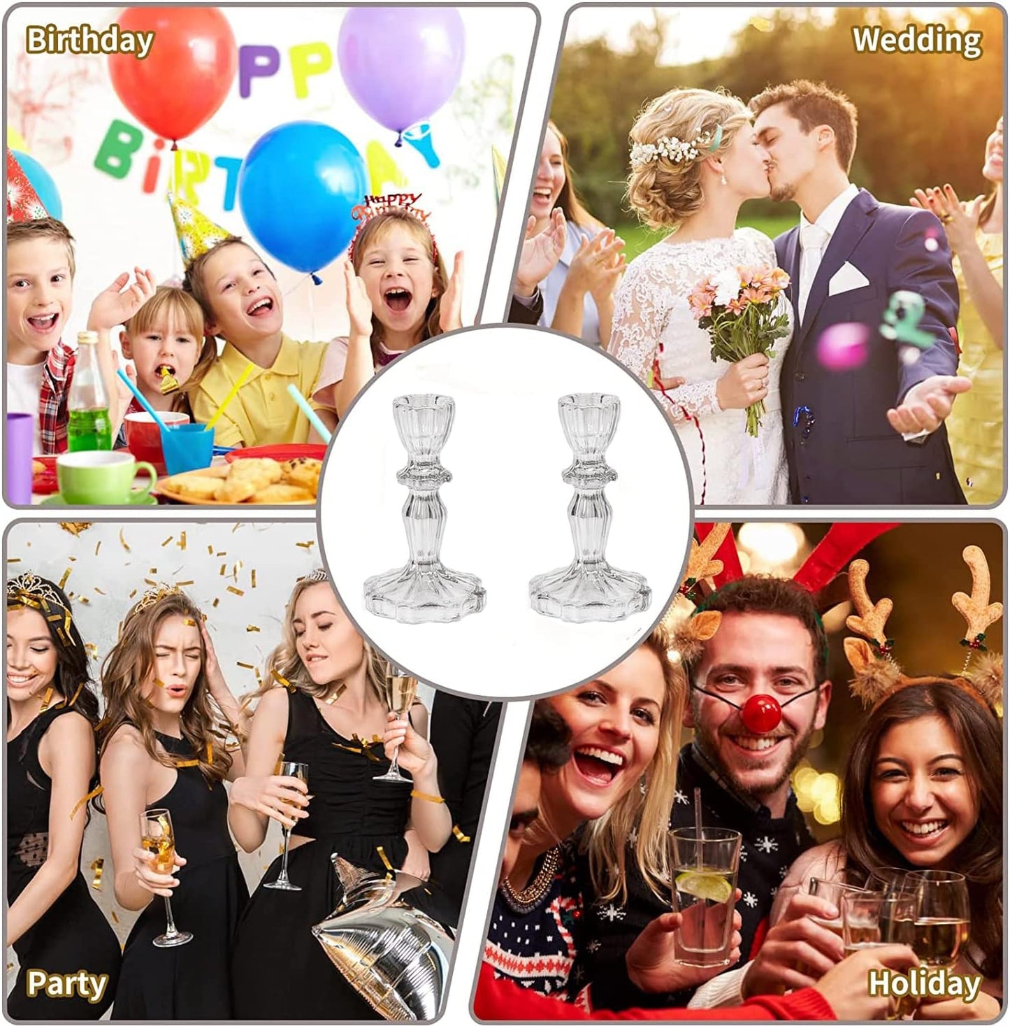 Elegant Clear Glass Candlestick Holder – Floral Design for Events