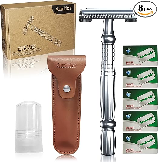 Amtier Adjustable Safety Razor Set with 5 Japanese Blades