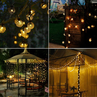 Yogle Solar String Lights Outdoor 6.5m 30 LED Crystal Ball with 8 Modes Timer IP65 Waterproof for Garden Balcony Terrace Trees Weddings Parties Warm White