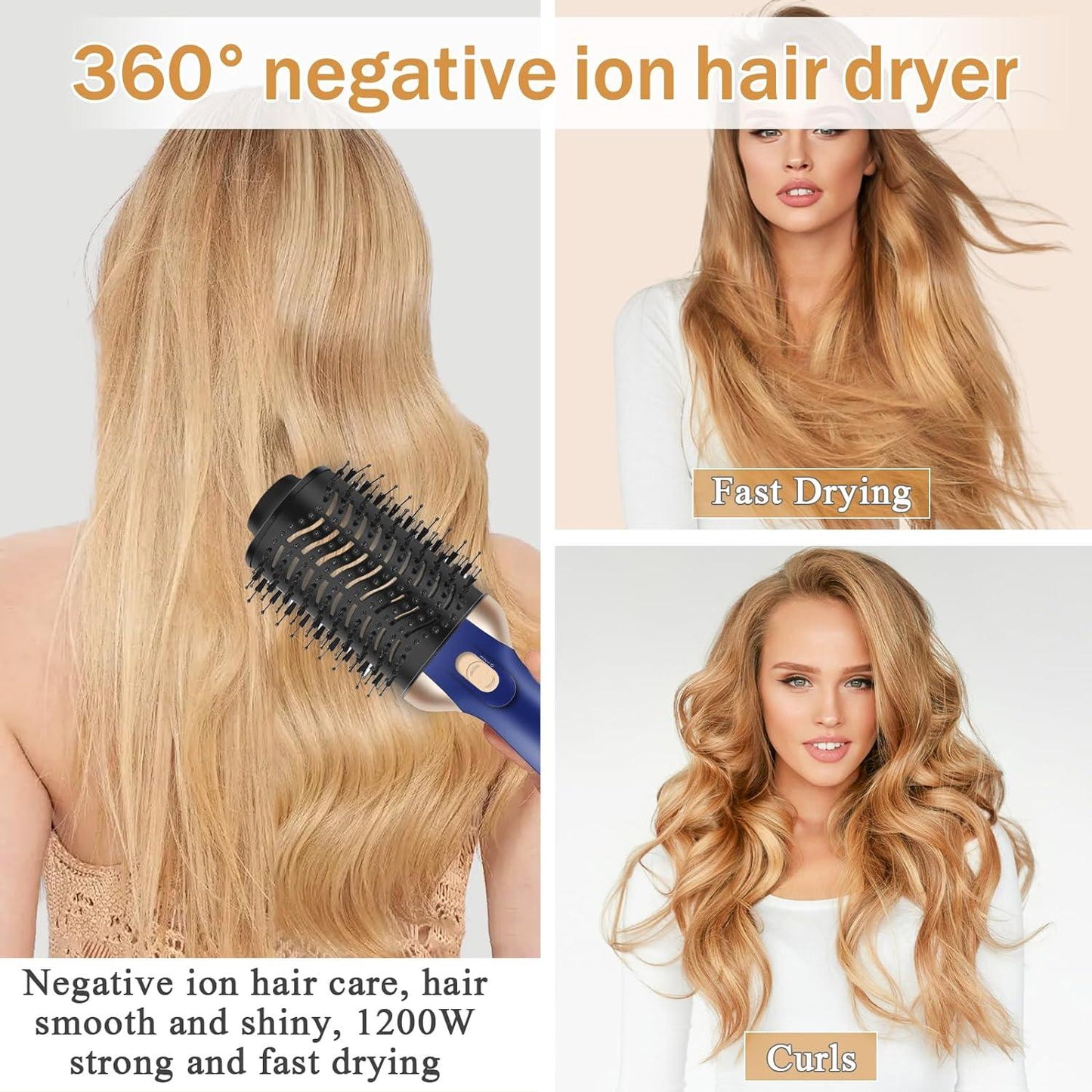 Unipampa One-Step Hot Air Brush 4-in-1 Hair Dryer & Volumizer 1200W Blue
