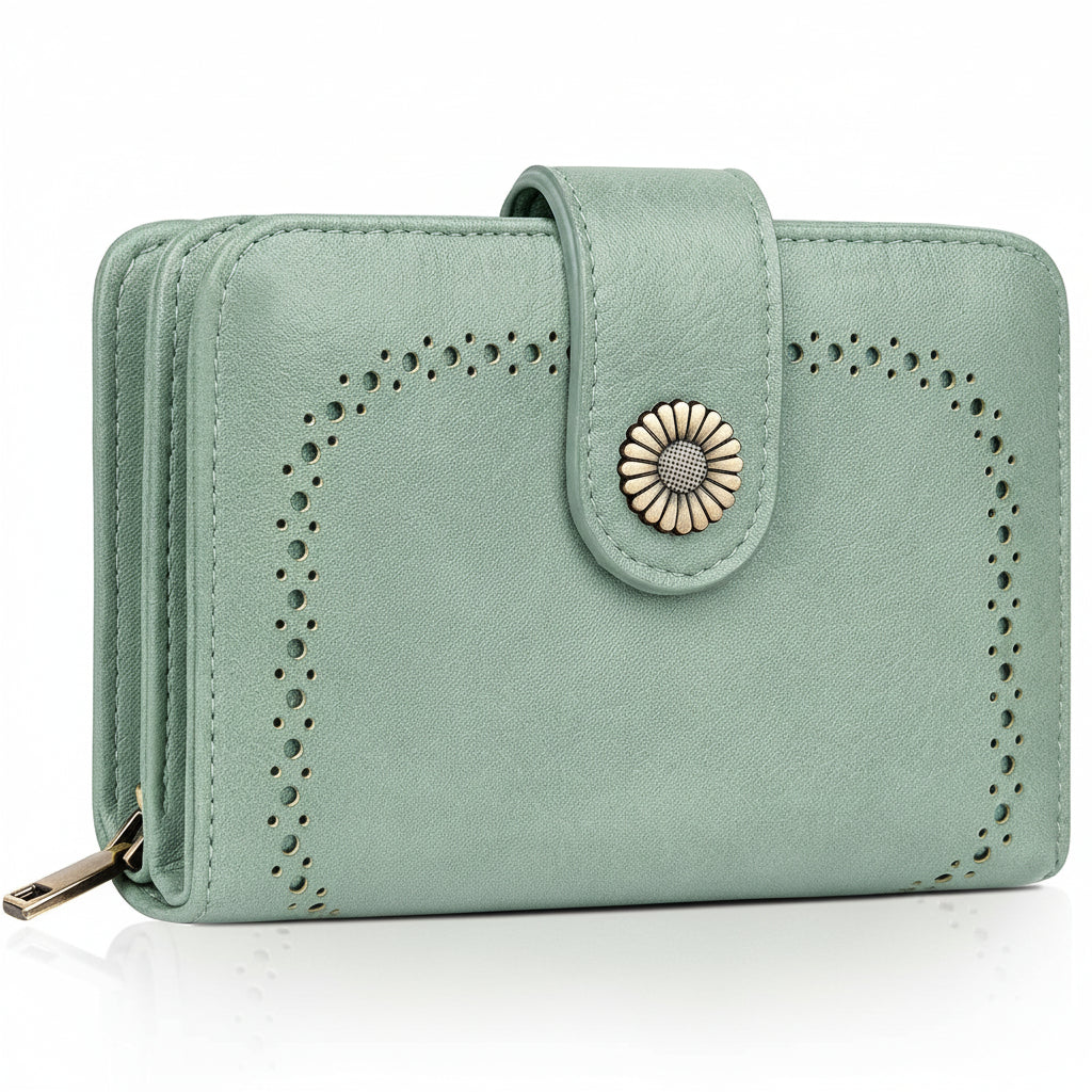 Women's Leather Vintage Zip Wallet Large Capacity Anti RFID