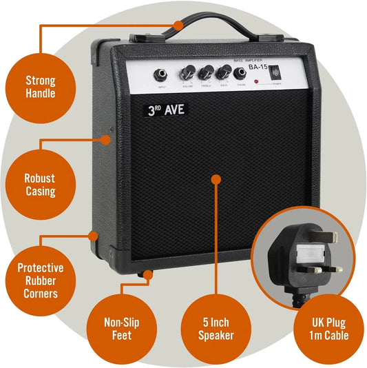 3rd Avenue 15W Slimline Bass Amplifier Black Rubber Cabinet - Gomix Brands Outlet