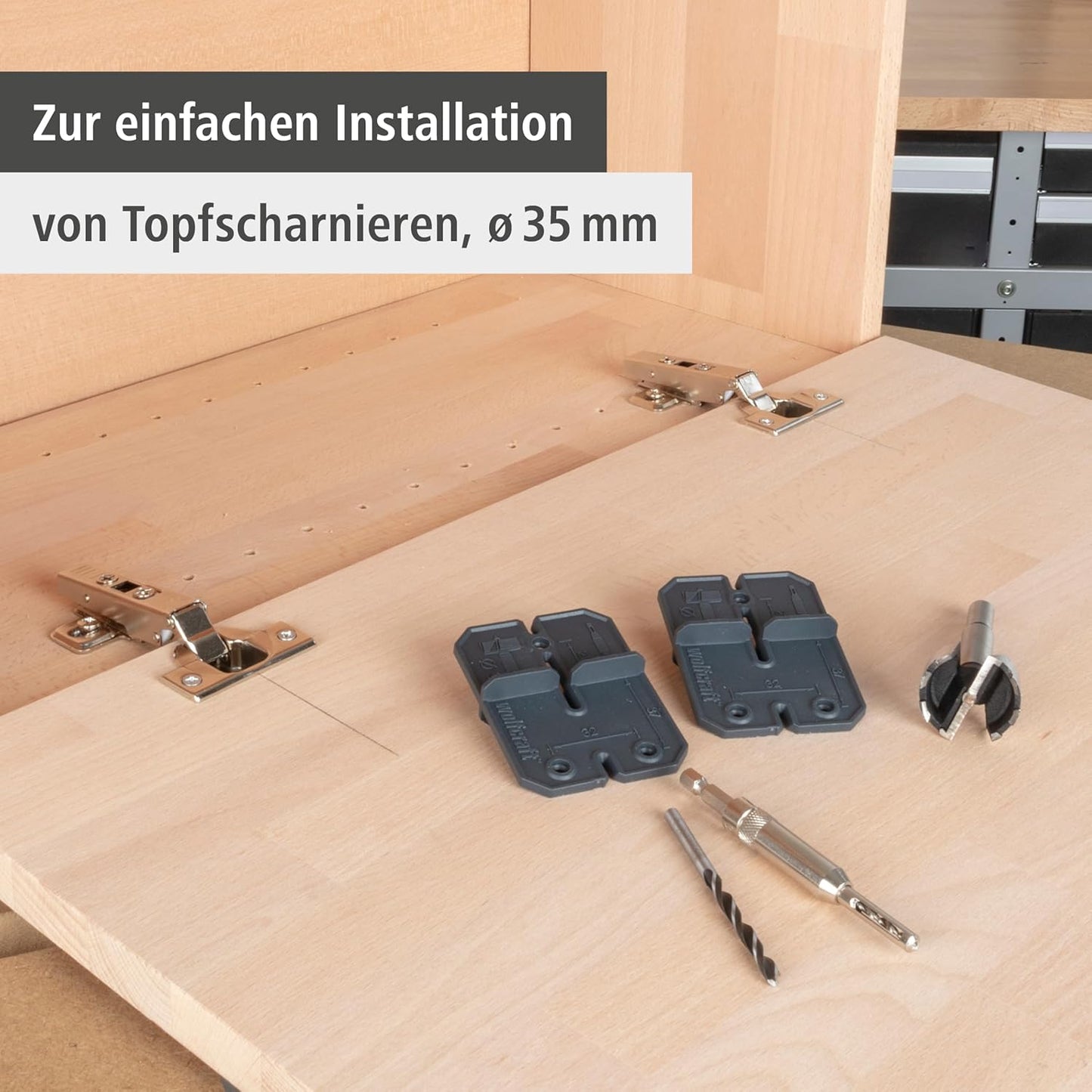 Wolfcraft Hinge Hole Set: Precise 35mm Drilling for Easy Pot Hinge Installation