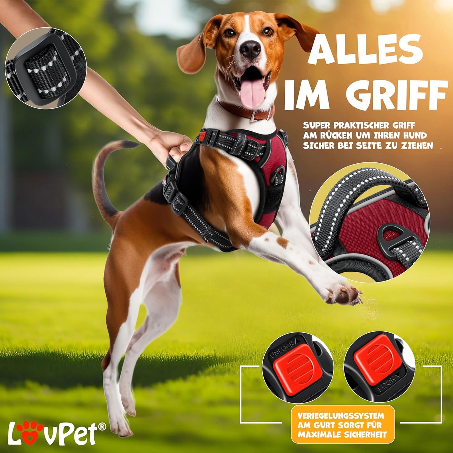 LOVPET No-Pull Dog Harness: Soft, Breathable, Reflective Vest with Pouch