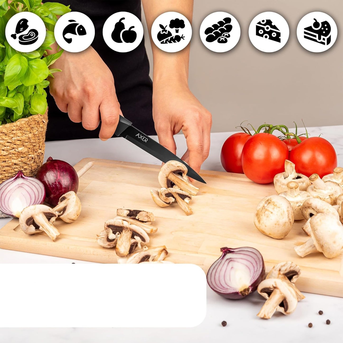 Axer 12cm Black Stainless Steel Utility Knife – Sharp Ergonomic Blade