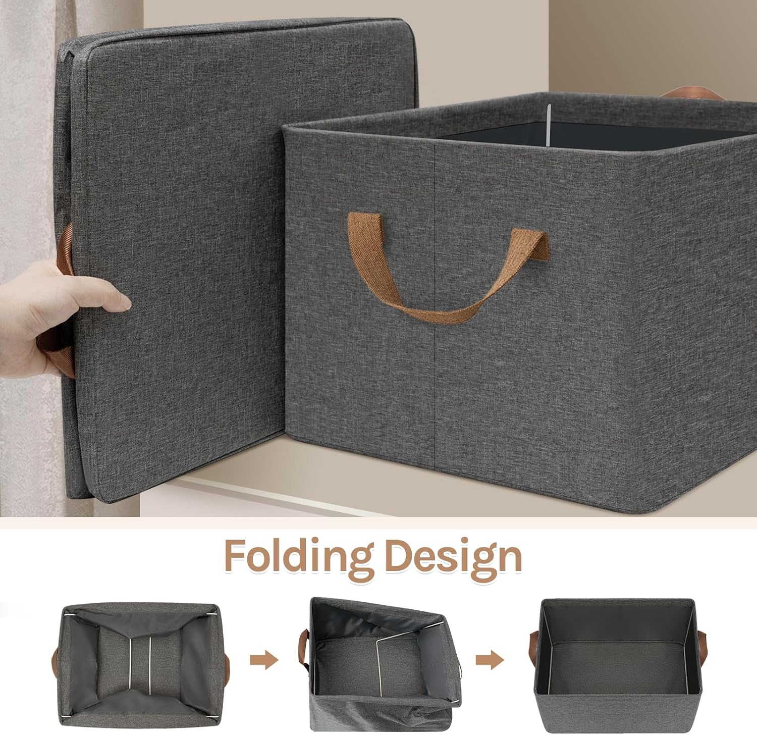 WOLTU Foldable Grey Storage Boxes Set of 3 – Stackable Fabric Organisers