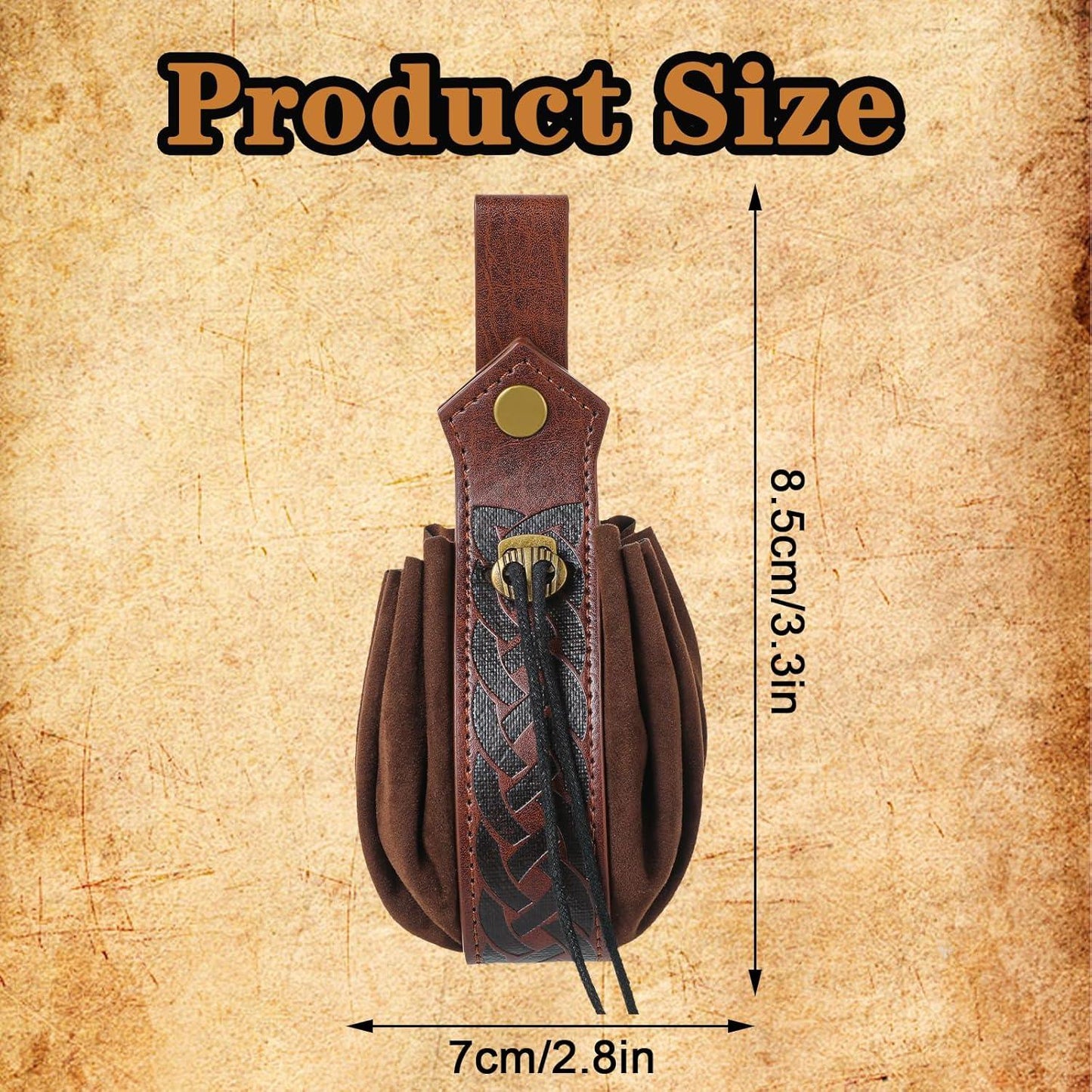 Brown Medieval Faux Leather Coin Purse with Adjustable Drawstring - Gomix Brands Outlet