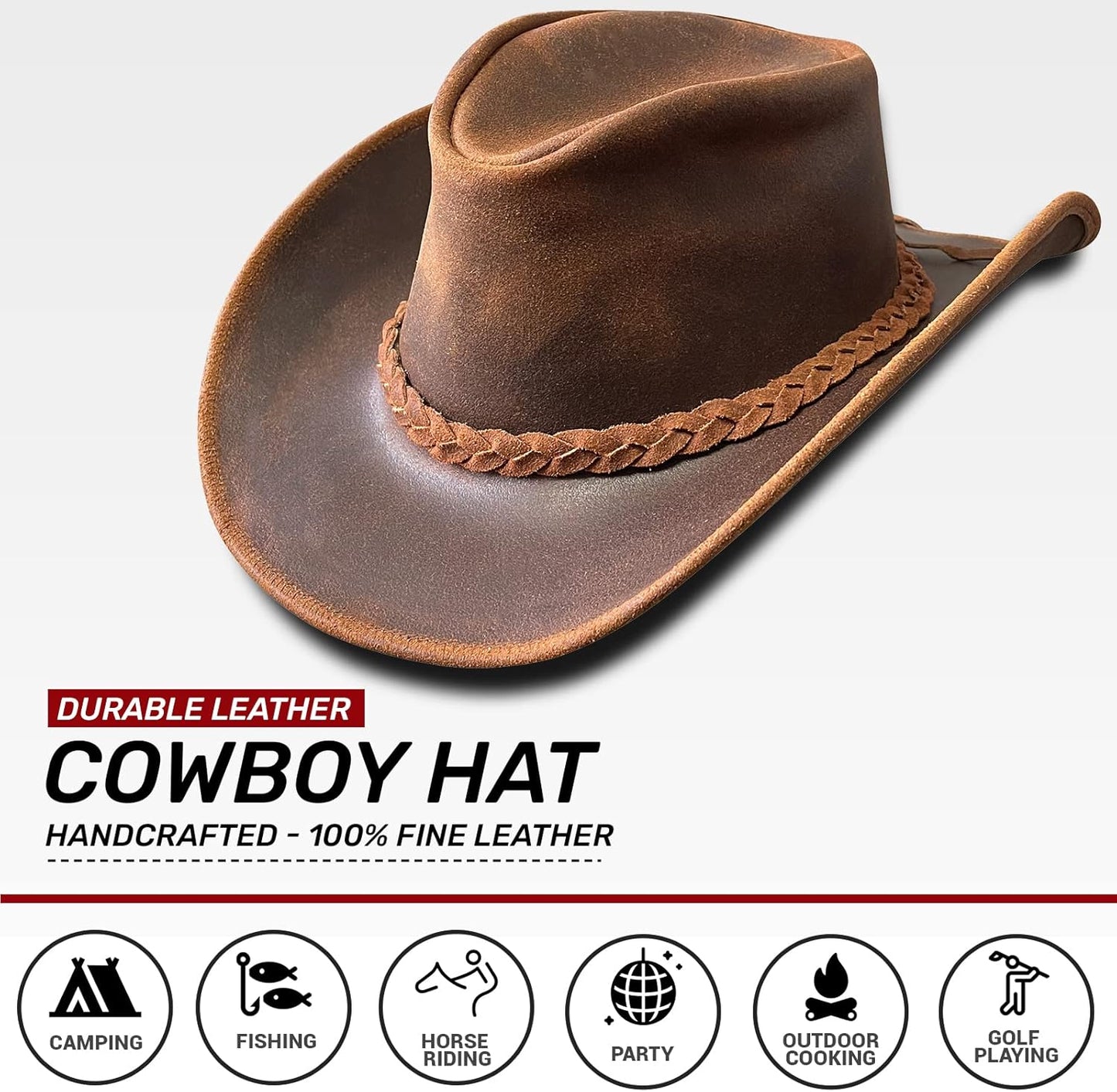 Premium Australian Leather Cowboy Hat with Braided Band