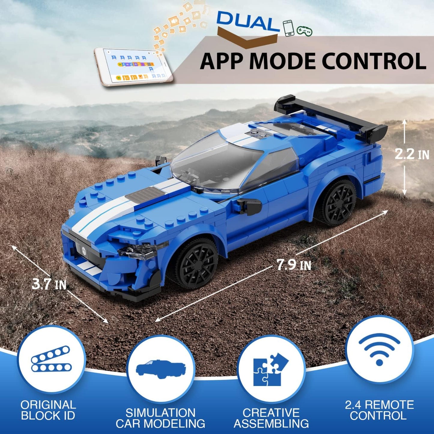 WISEPLAY 325-Piece Build-Your-Own RC Car Kit for Kids Blue