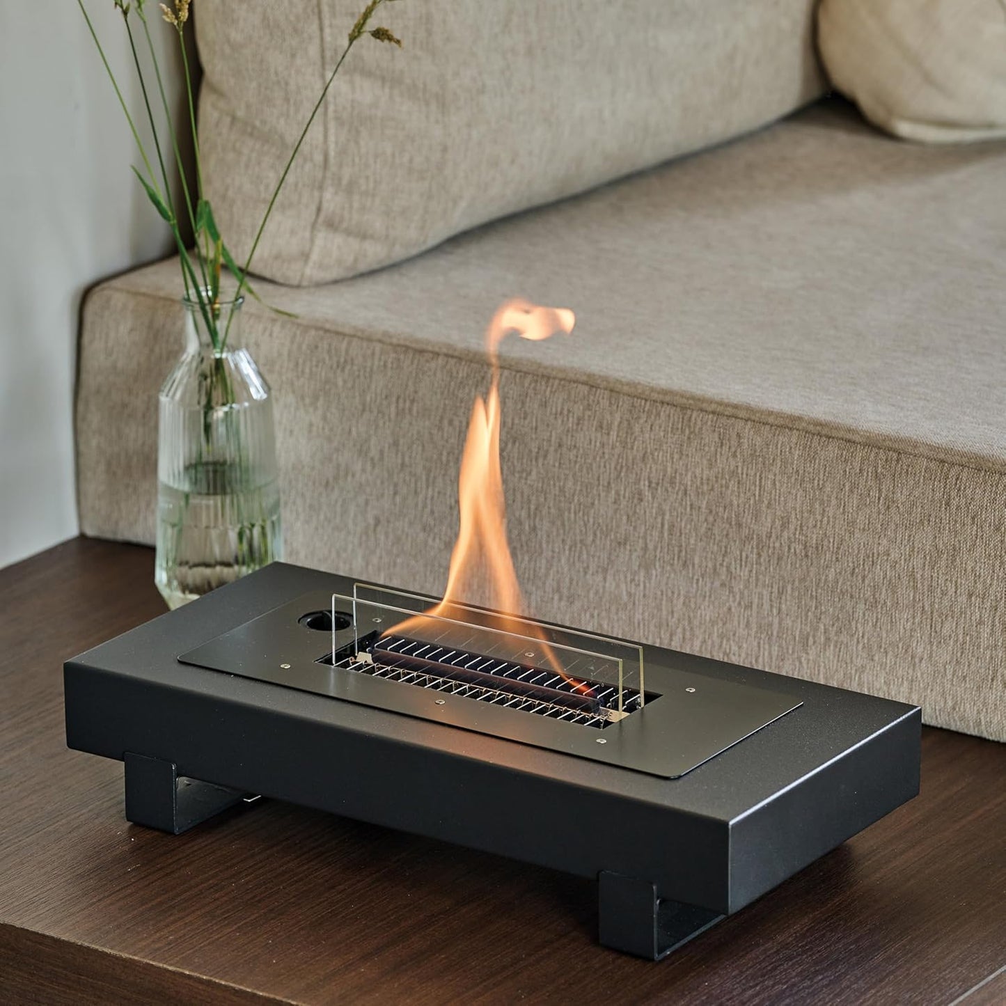 Tenderflame Black Steel Mountain Table Fireplace Compact Soot-Free Tabletop Heater