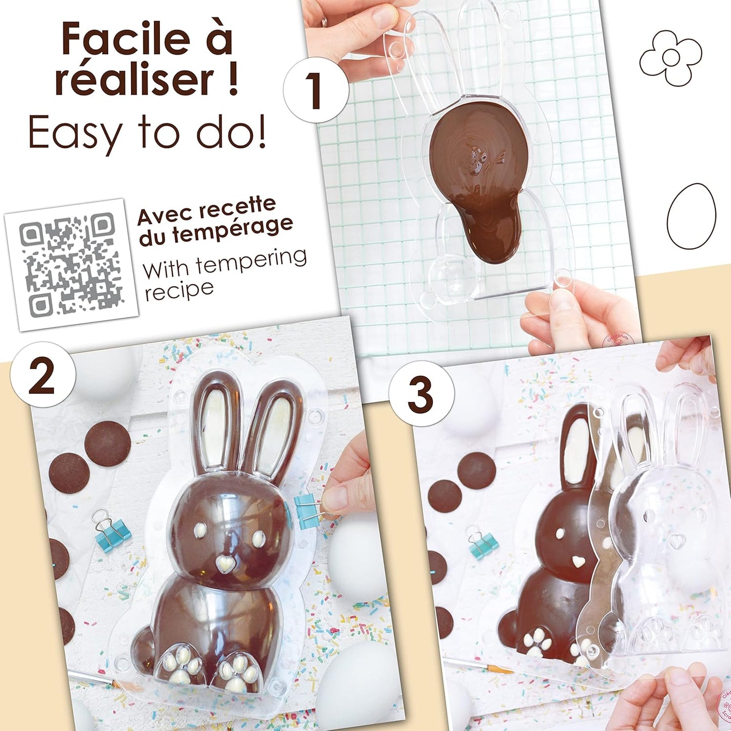 Transparent 3D Chocolate Rabbit Baking Mould – Professional Easter Candy Form