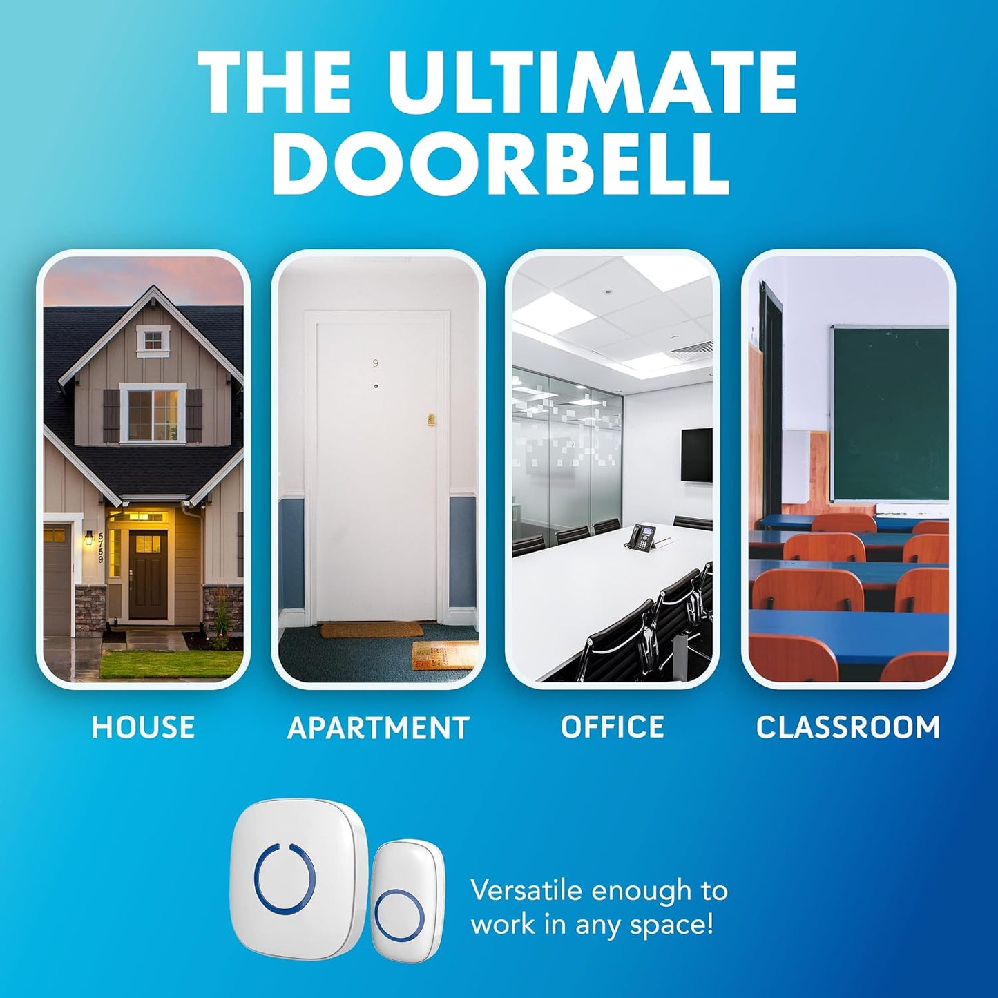 SadoTech Wireless Doorbell: 1 Button, 2 Chimes, Easy Install, Long Range, White