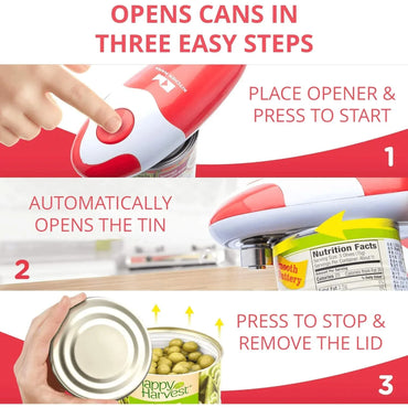 Red Kitchen Mama Automatic Electric Can Opener – Hands‑Free, Smooth Edge - Gomix Brands Outlet
