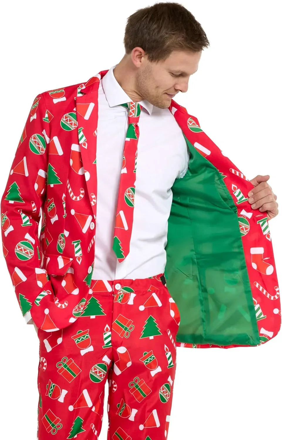 Offstream Festive Christmas Suit for Men with Colorful Prints NO Tie Included - Gomix Brands Outlet
