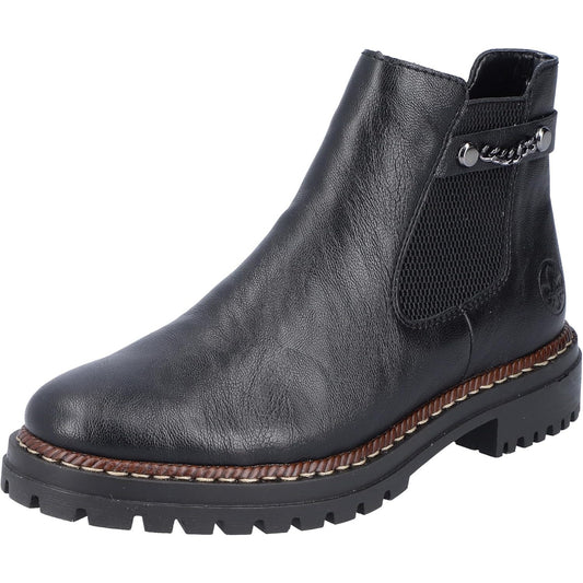 Rieker Women's Black Chelsea Ankle Boot with Zip and Chain