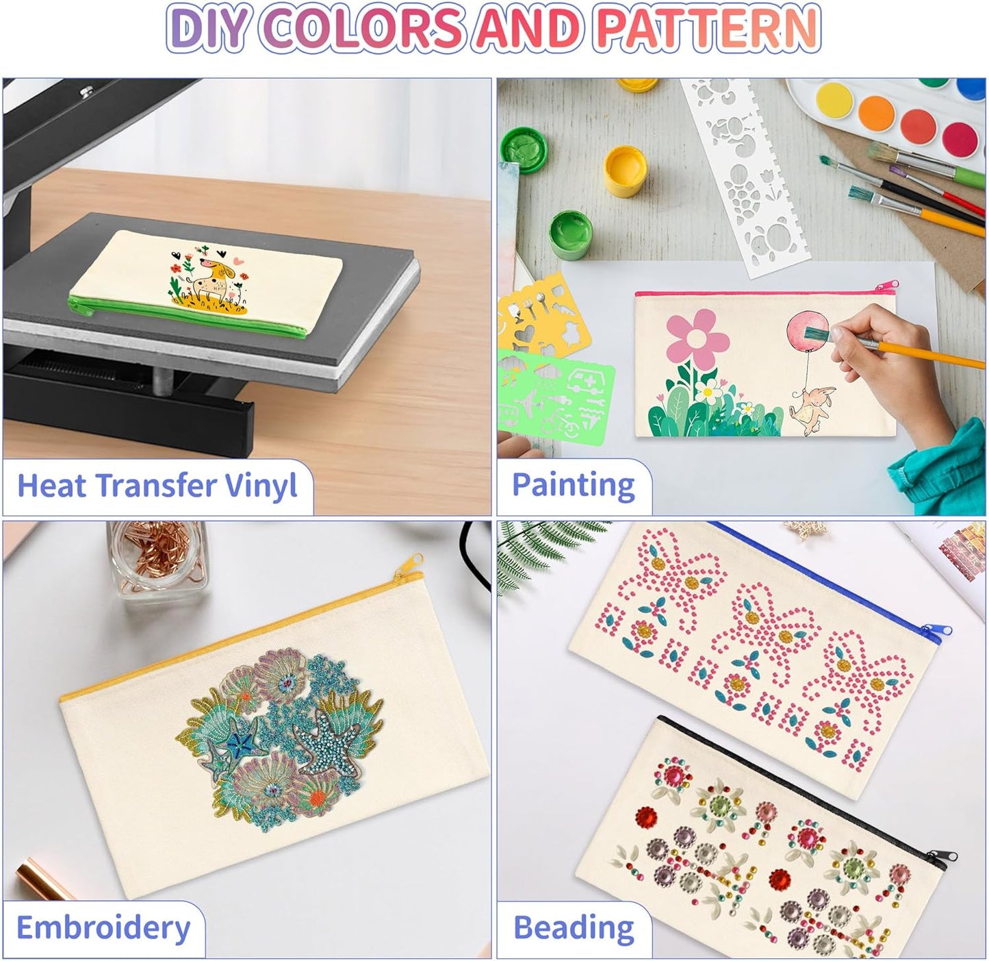 Wusboo 24‑Piece Canvas Tote Pencil Case DIY Craft Kit