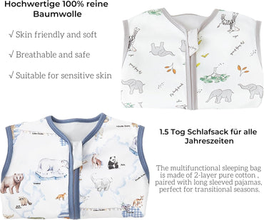 Chilsuessy Baby Sleeping Bag with Feet 1.5 TOG Cotton Wearable Blanket for Toddlers