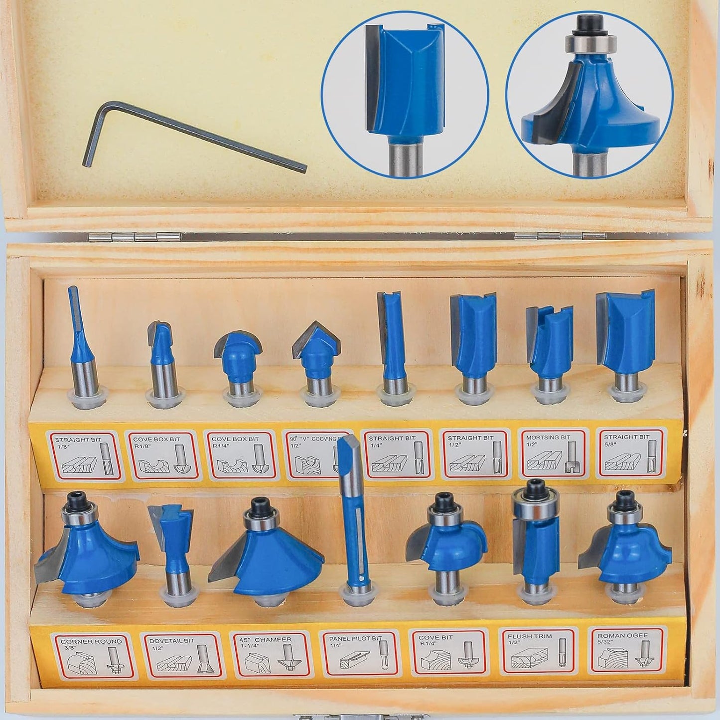 BAIDETS Plus 15 Piece Wood Router Bit Set