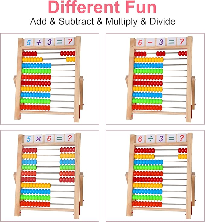 Bestdon Wooden Calculator Slider Abacus with Multicolour Beads