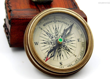 Antique Brass Pocket Compass with Leather Case – Handcrafted