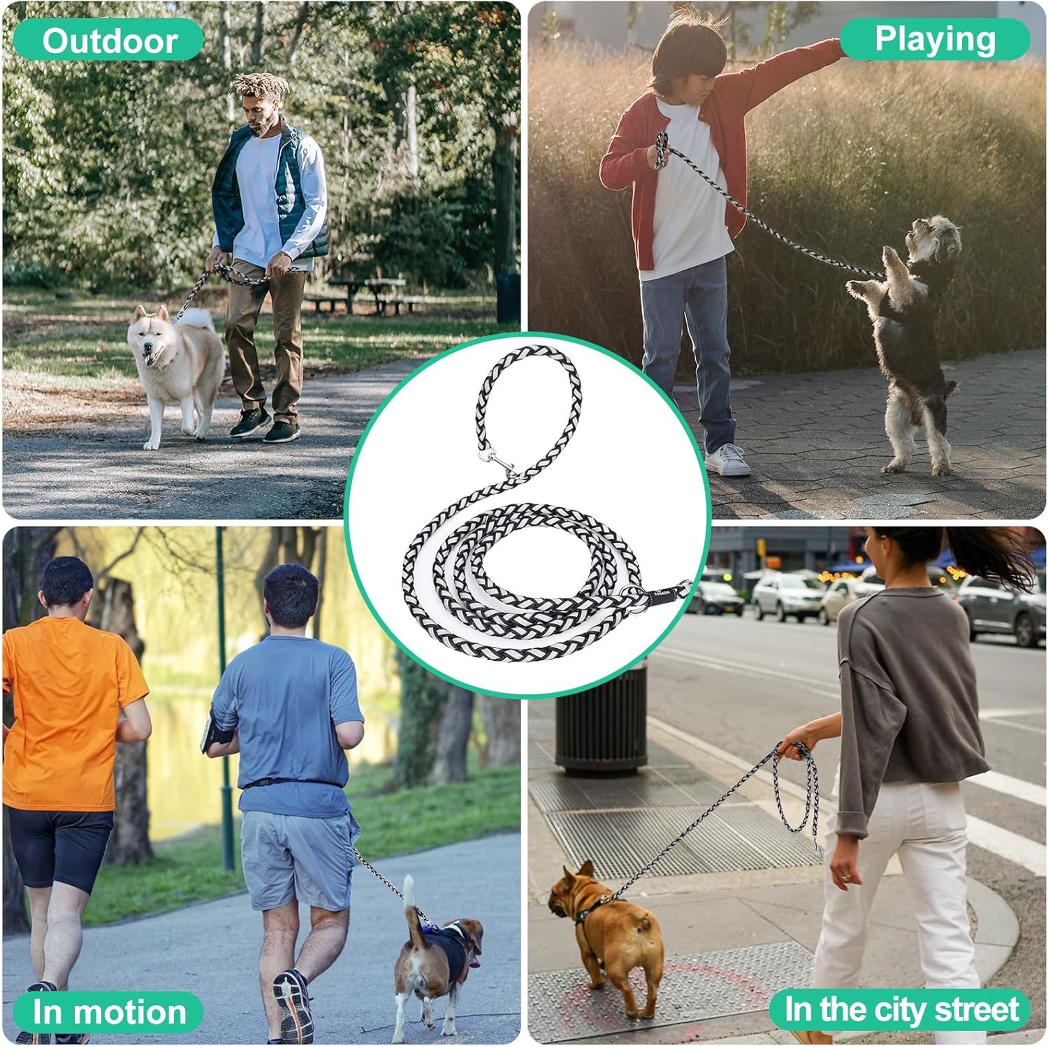 Reflective Dog Leash - 8.2 ft Adjustable Dual Clip Lead