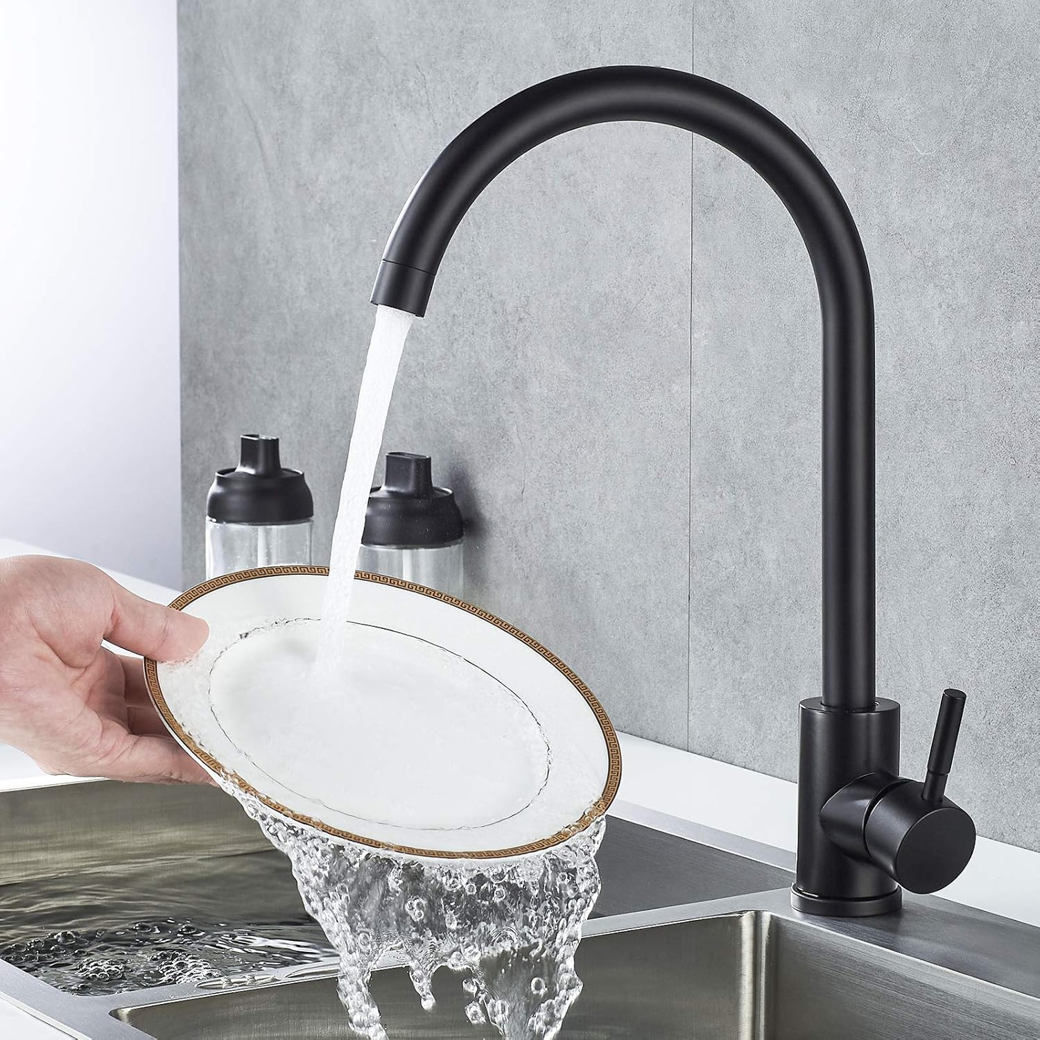 KOHONBY High-Arc Single-Handle Matte Black Stainless Steel Kitchen Faucet