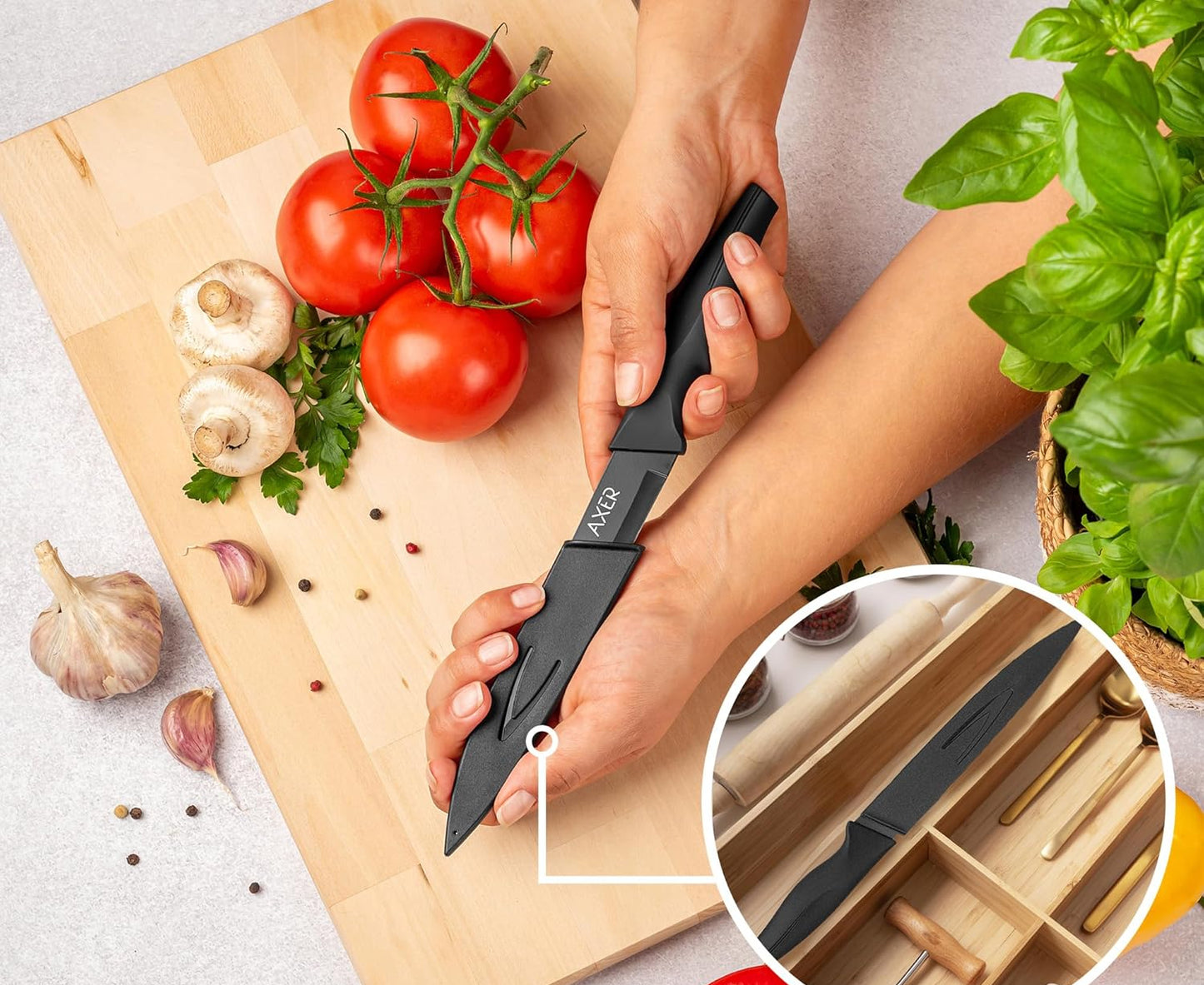 Axer 12cm Black Stainless Steel Utility Knife – Sharp Ergonomic Blade