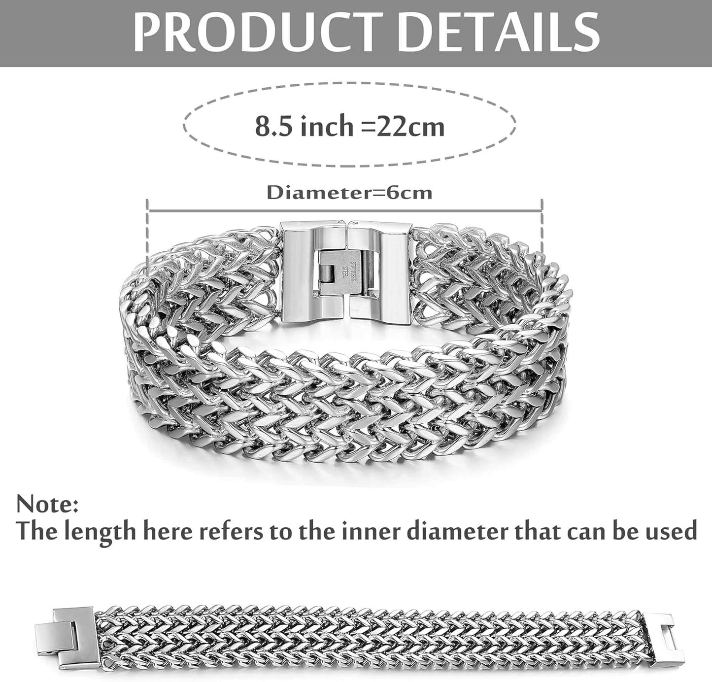 LOYALLOOK 19MM Stainless Steel Cuban Curb Link Men's Bracelet