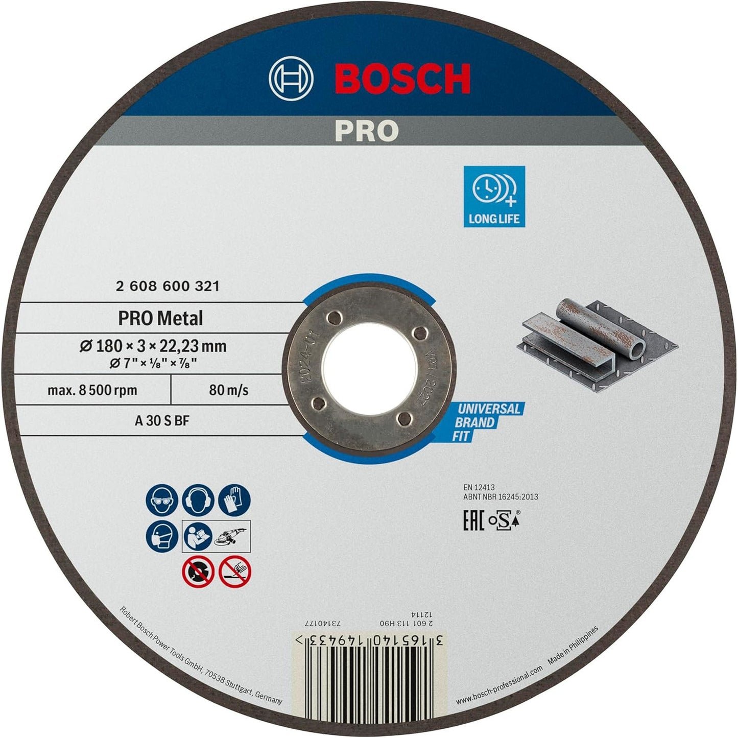 Bosch 2608600321 Metal Straight Cutting Disc 180mm for Angle Grinders