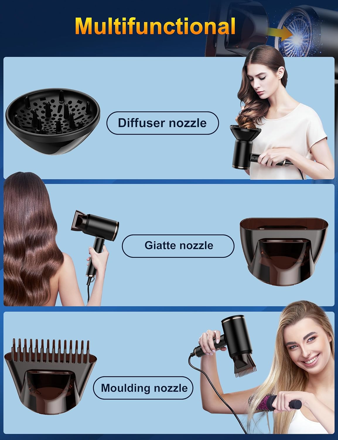 Vbrisi 2400W Foldable Ionic Hair Dryer with Diffuser
