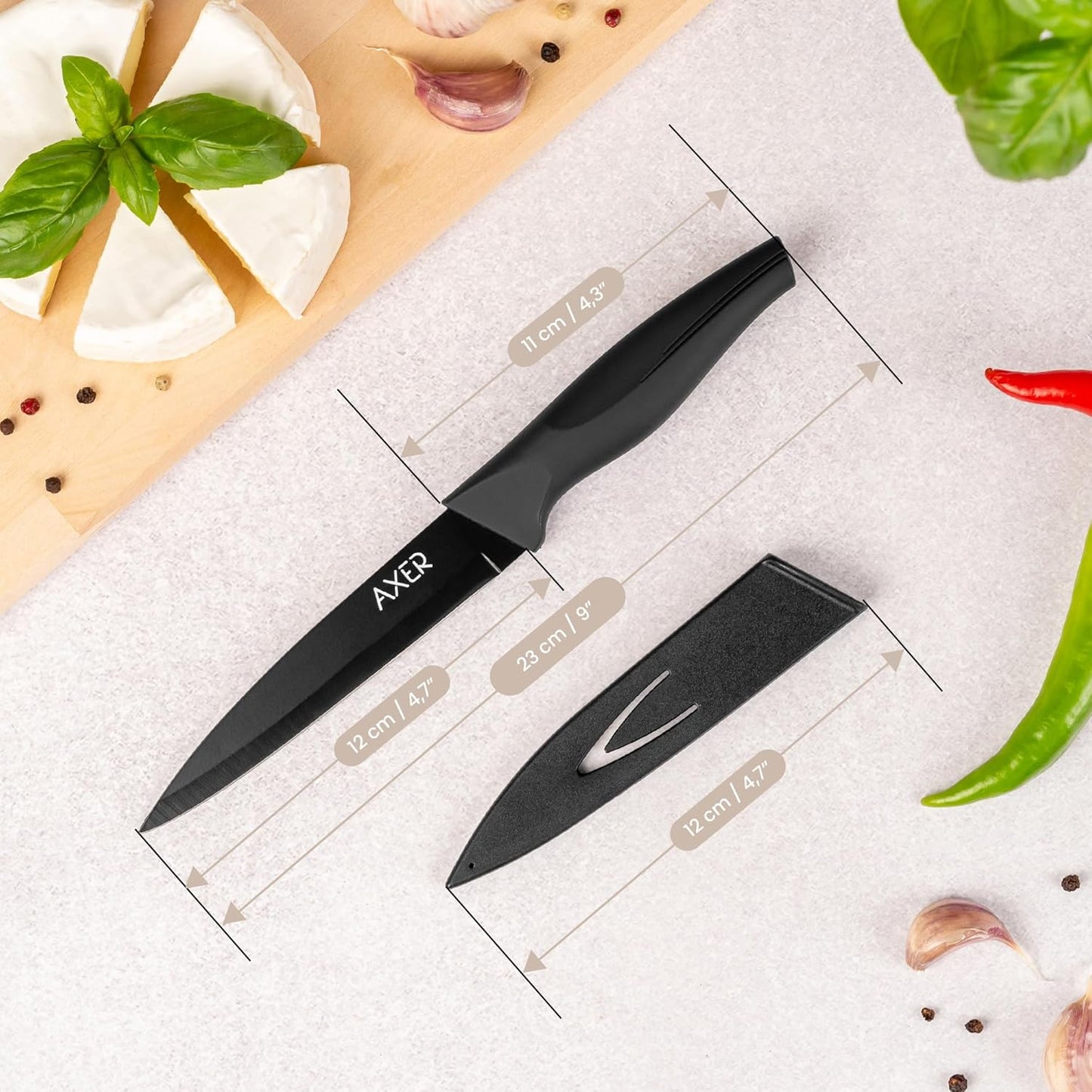 Axer 12cm Black Stainless Steel Utility Knife – Sharp Ergonomic Blade