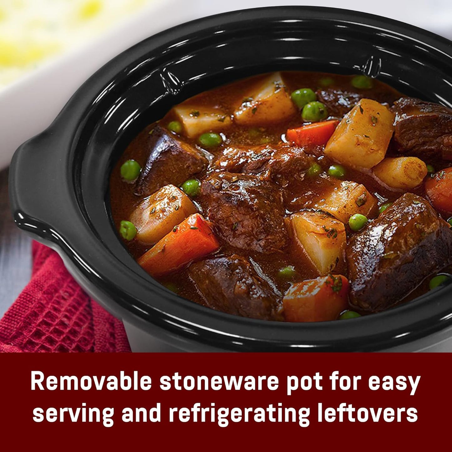 Elite Gourmet MST-250XS Electric Ceramic Slow Cooker Adjustable Temperature 1.7L Stainless Steel