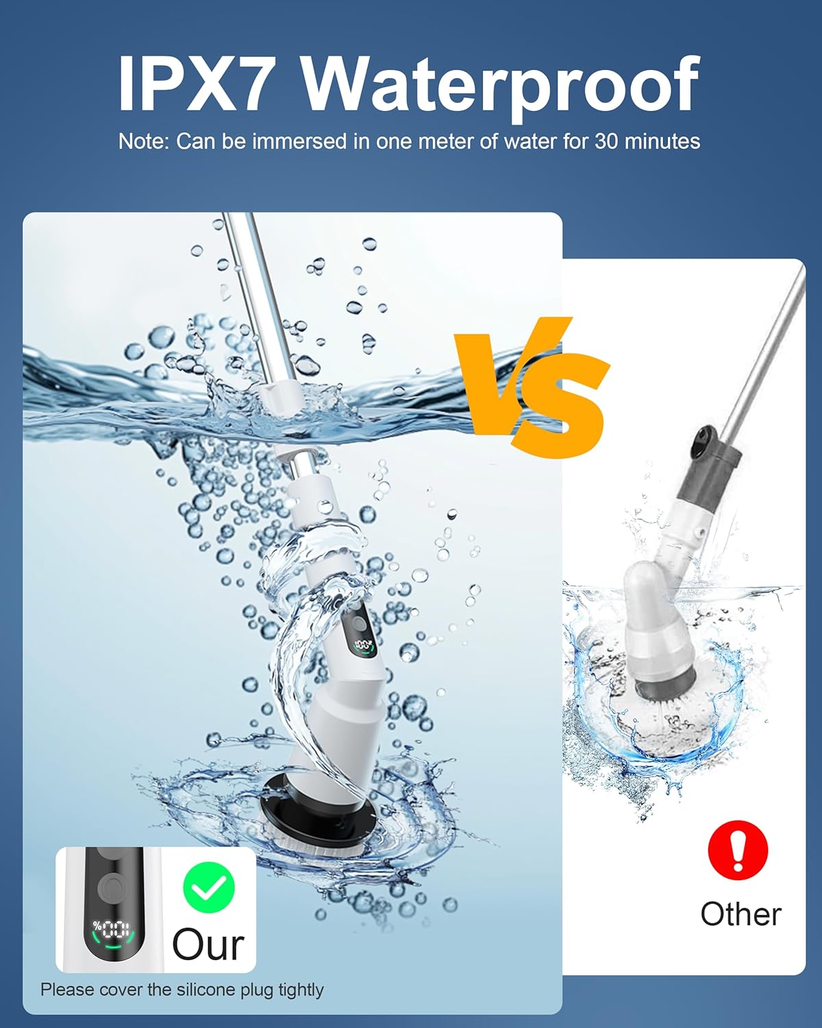 Kimeetol Waterproof Electric Spin Scrubber with Adjustable Handle