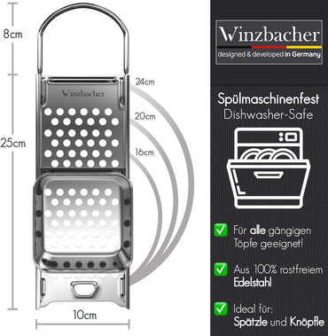 Stainless Steel Spaetzle Slicer + Ladle – 16‑30 cm Pot Diameter, Dishwasher Safe, Rustproof