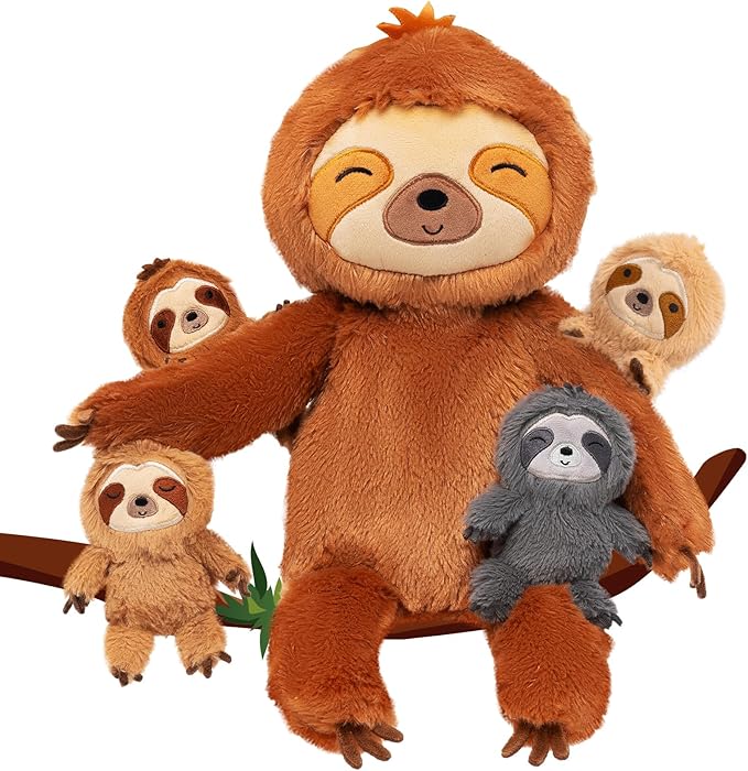 OUOZZZ 19" Plush Sloth Mommy with 4 Baby Sloths