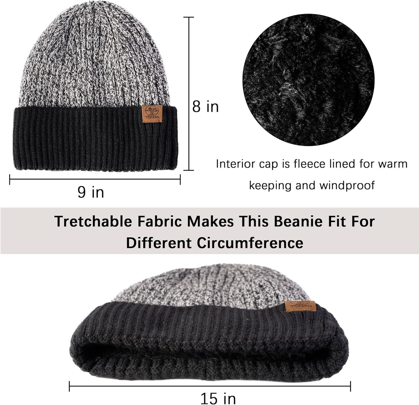 Tofern 3‑Pack Warm Knit Beanie, Scarf & Touch‑Screen Gloves