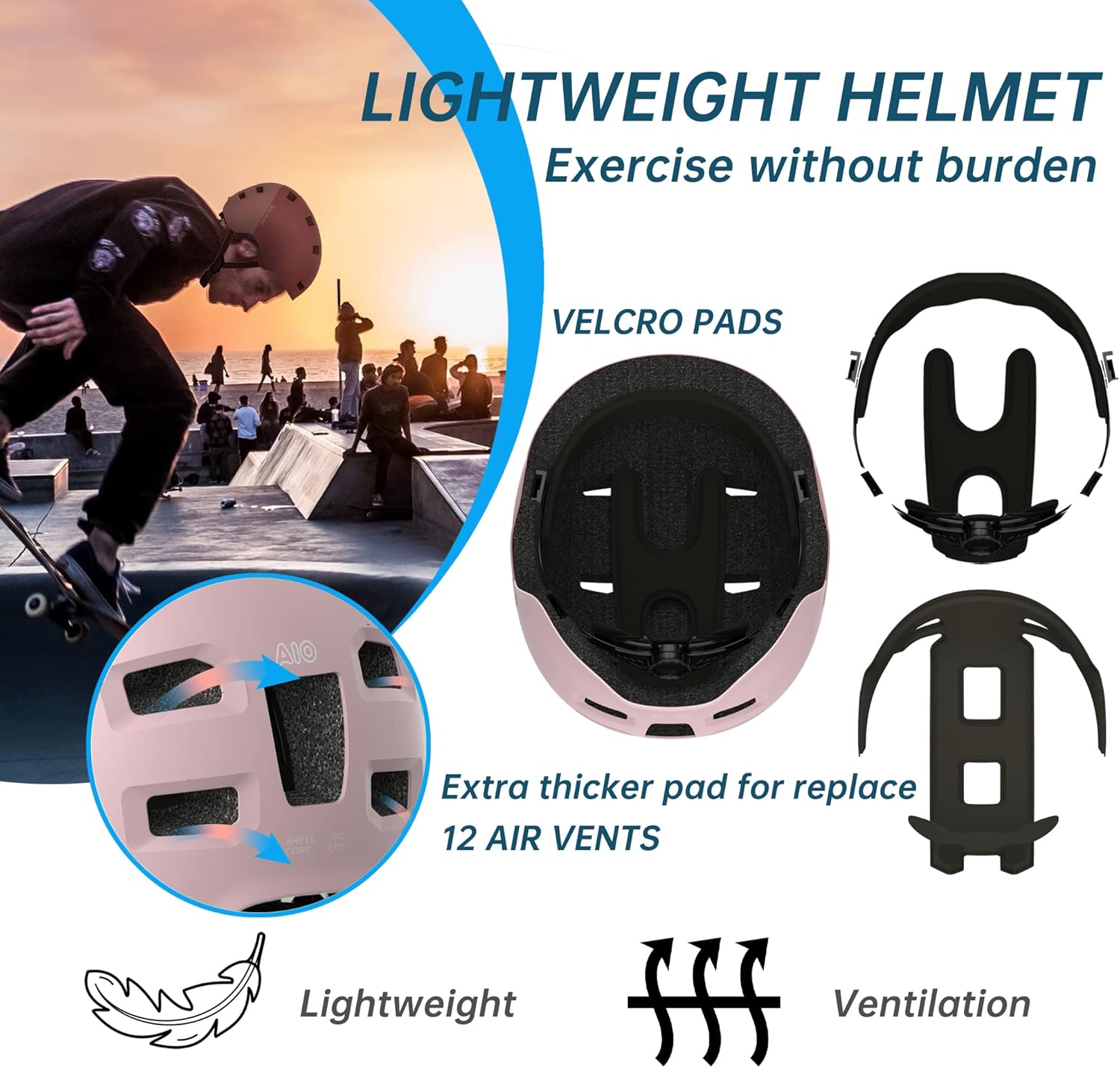 Glamvilla Ultralight Multi-Sport Helmet for Kids & Adults - Adjustable, Protective, Macaron Colors