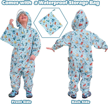 Kids Waterproof Puddle Suit with Hood, Reflective Stripes, Animal Prints - Gomix Brands Outlet