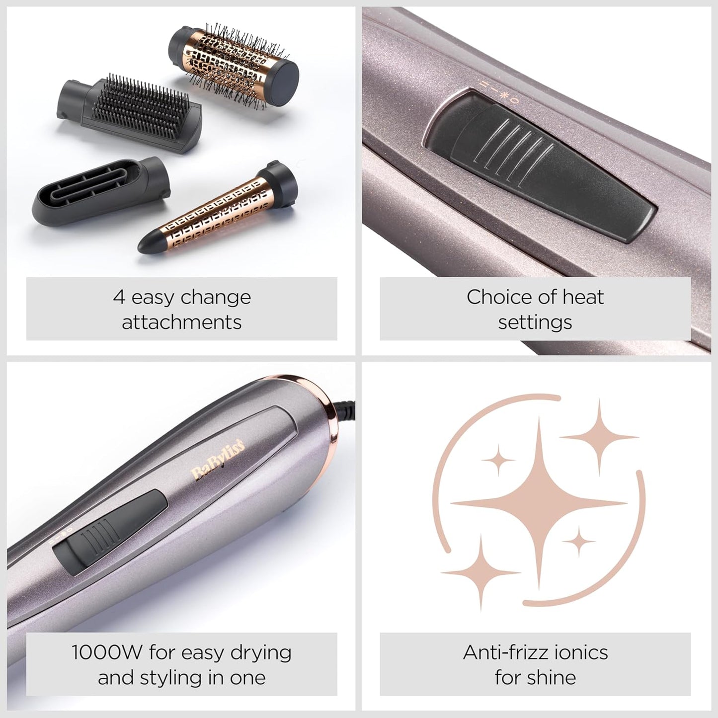 BaByliss Air Styler 1000W All‑in‑One Hair Dryer Brush with 4 Attachments