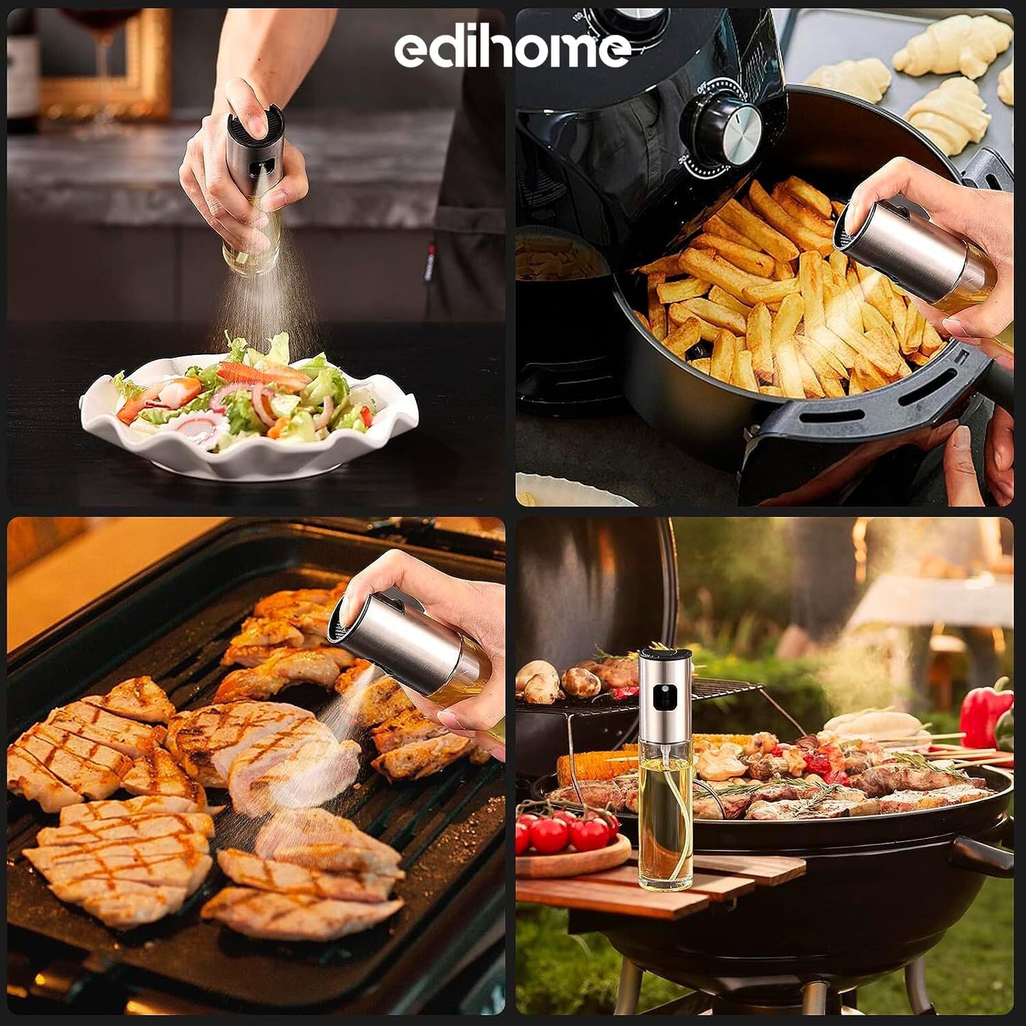 Edihome 100ml Non-Drip Kitchen Oil Sprayer with Stainless Steel Bottle