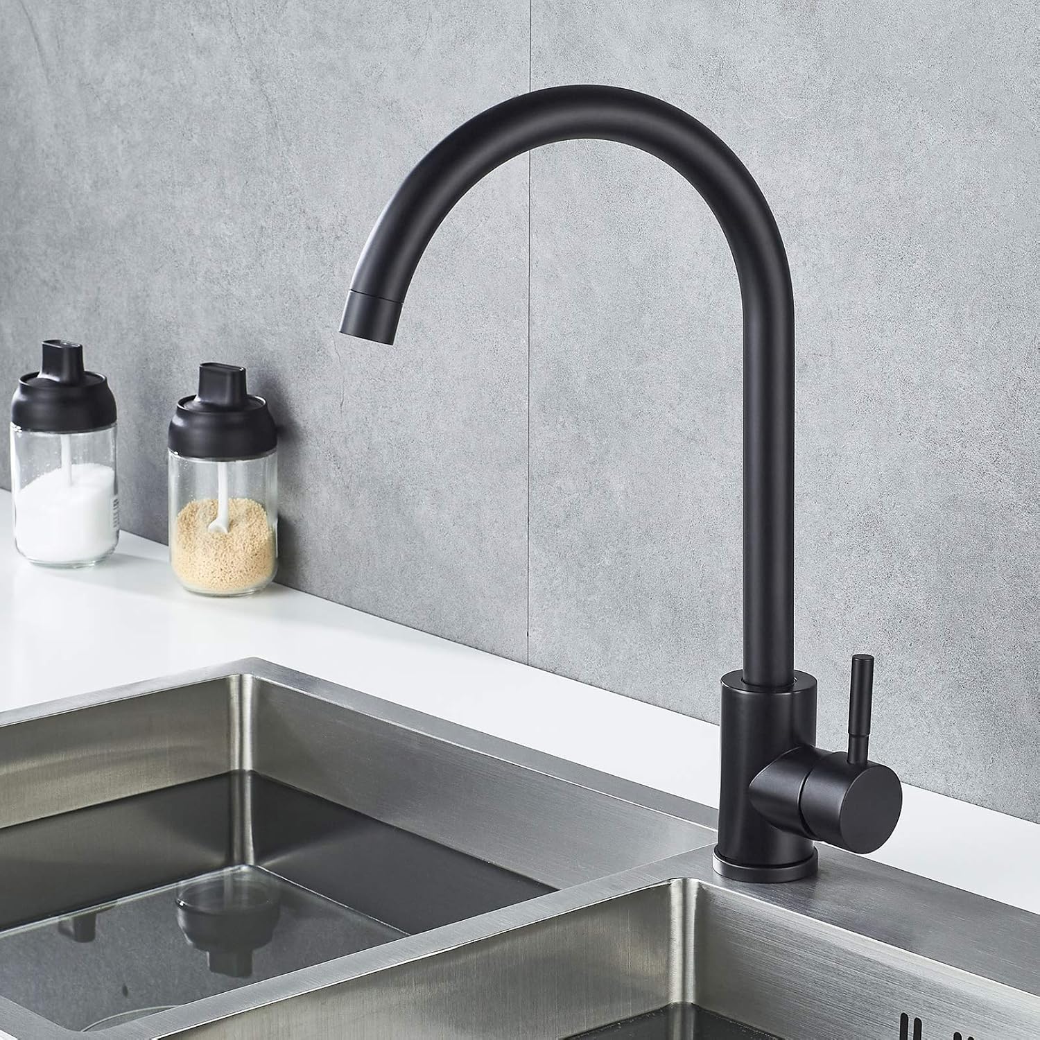 KOHONBY High-Arc Single-Handle Matte Black Stainless Steel Kitchen Faucet