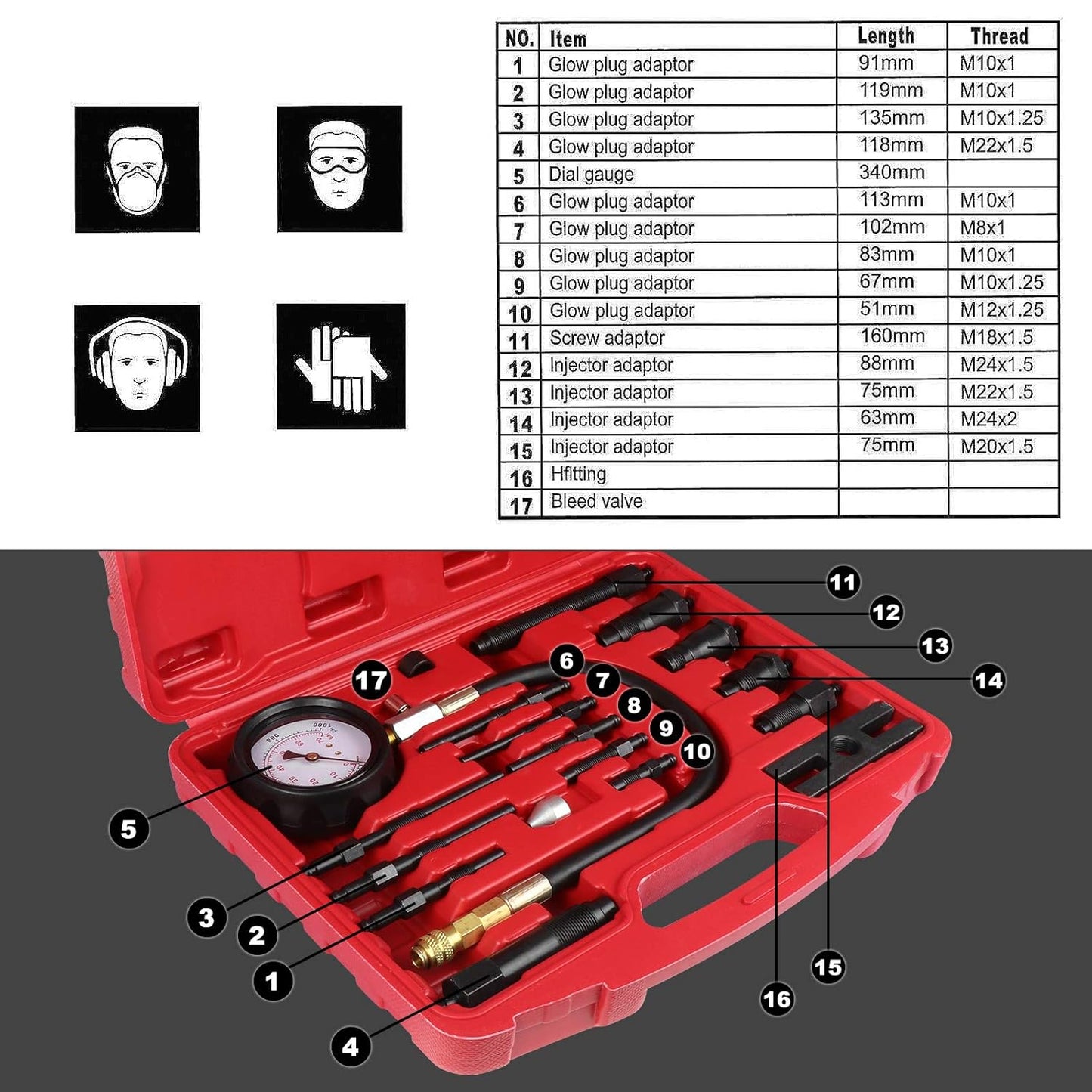 Professional Diesel Engine Compression Tester Kit - Accurate 0-1000 PSI Diagnostic Tool