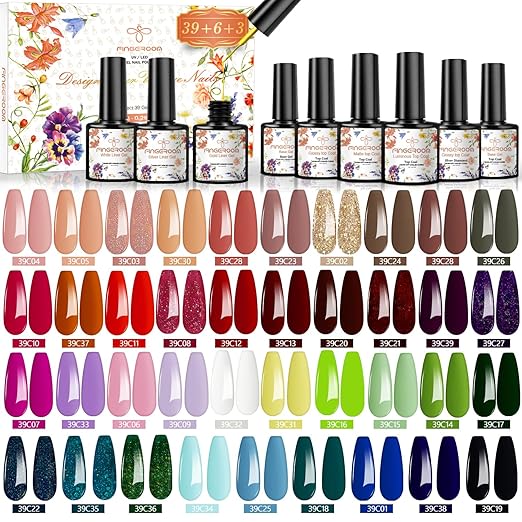 FINGEROOM 48‑Piece UV Gel Nail Polish Set with 5 Topcoats