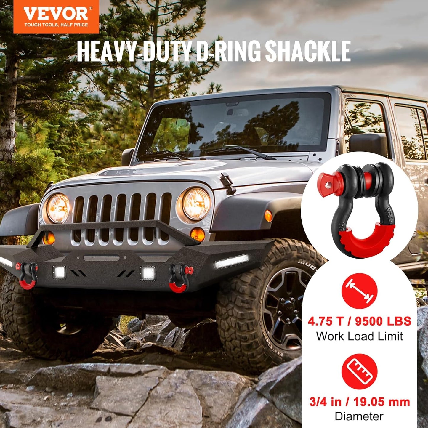 VEVOR 4.75 Ton D-Ring Alloy Steel Tow Shackles for ATV Trucks