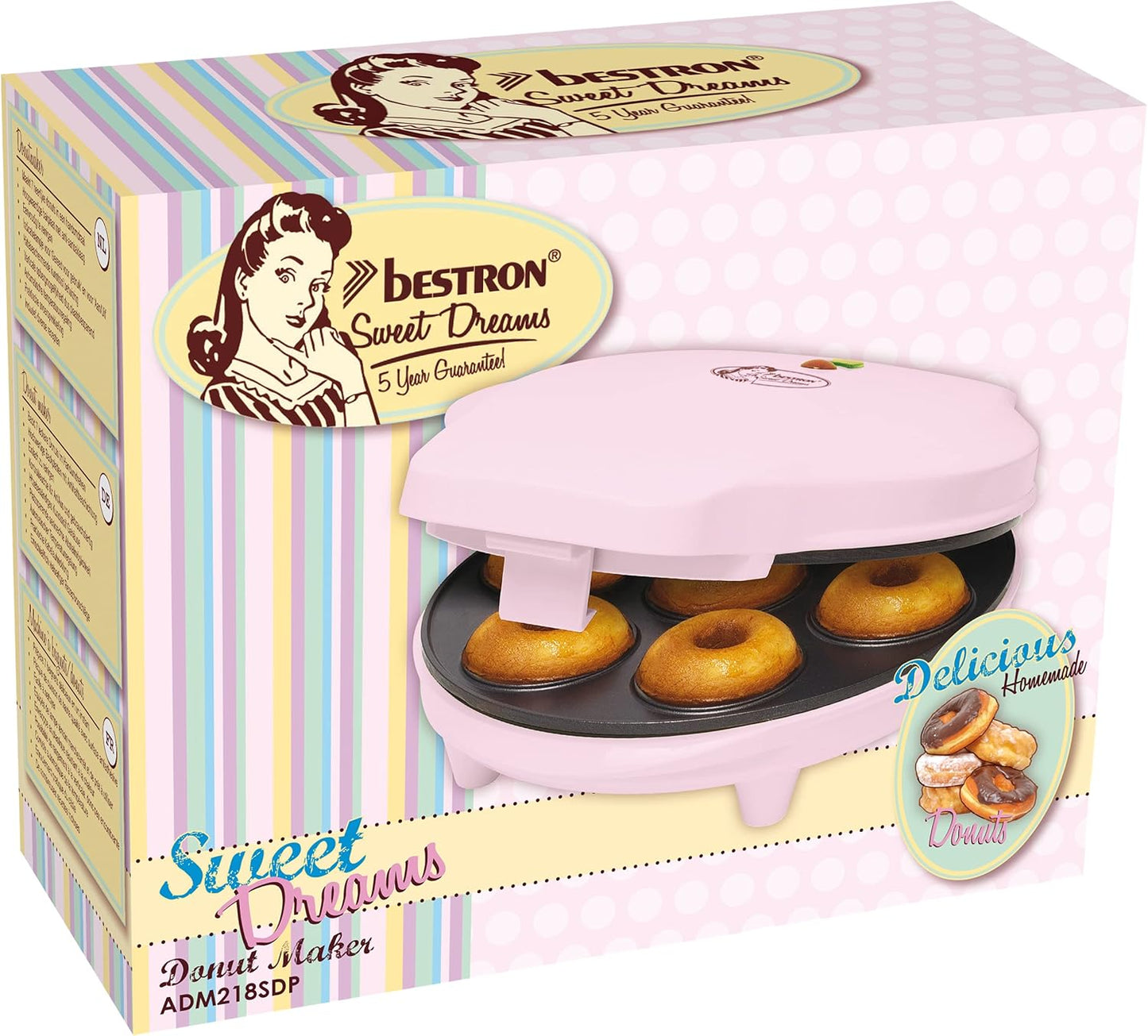 Bestron Retro Pink Mini Donut Maker 7‑Slot Non‑Stick 700W