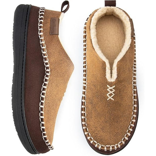 EverFoams Men's Suede Memory Foam Moccasin Slippers – Fuzzy Sherpa