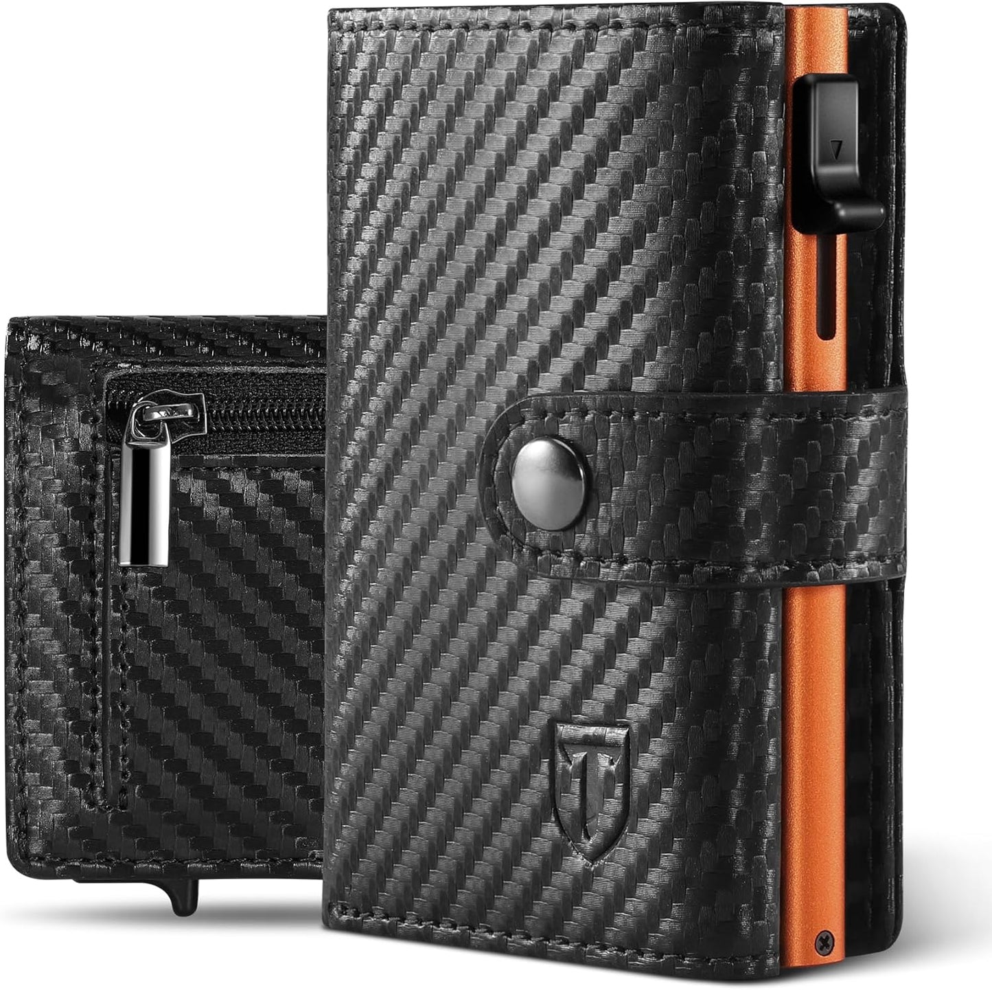 Tomylv RFID-Blocking Carbon Fiber Leather Bifold Wallet – Black/Orange