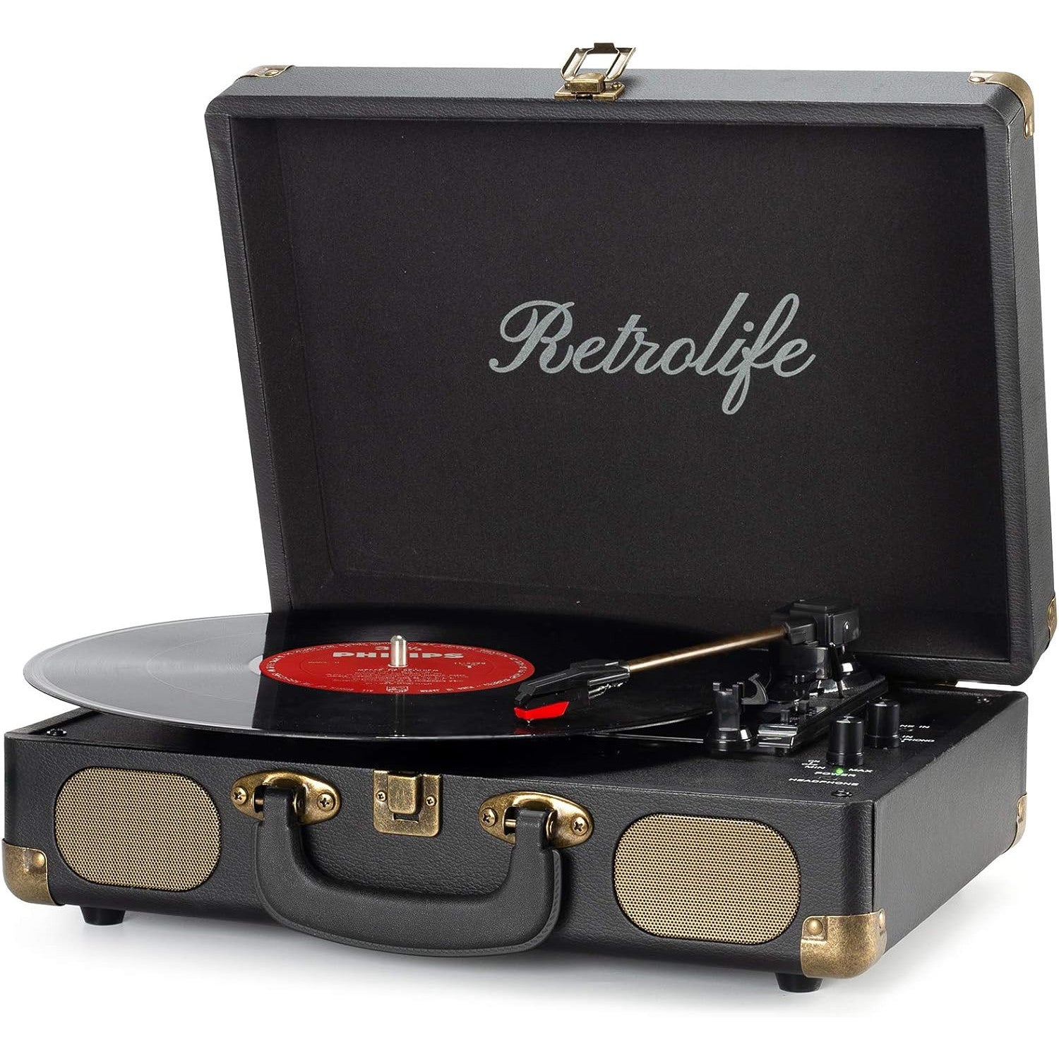 Retrolife Portable 3-Speed Bluetooth Belt-Driven Vinyl Turntable with Built-in Speakers