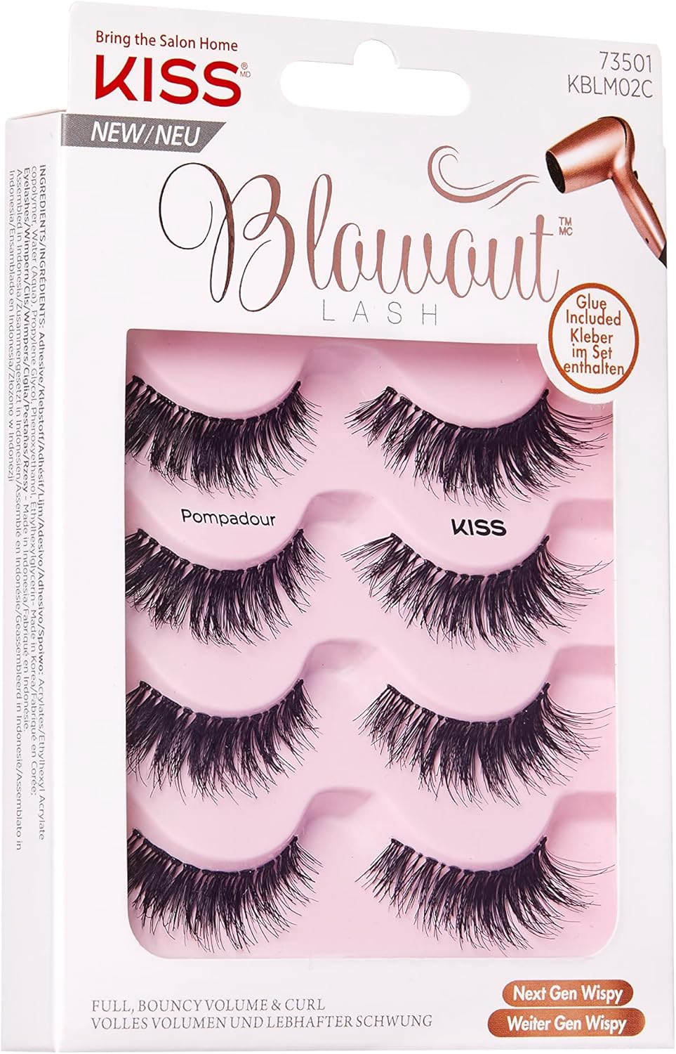 KISS Blowout Lash Collection 4 Pairs Reusable Faux-Mink Eyelash Set with Glue